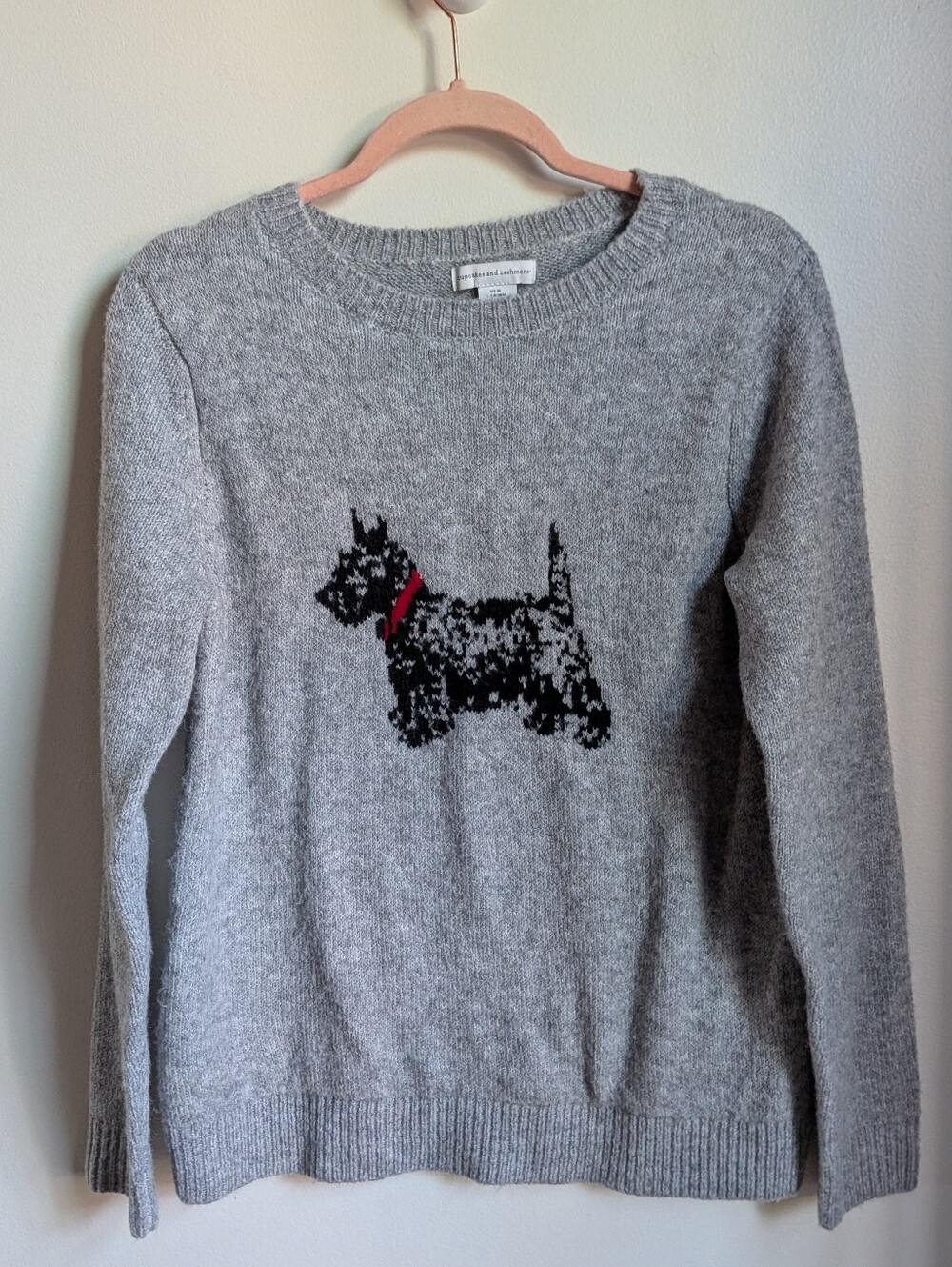 CUPCAKES & CASHMERE Gray Scottie Dog Soft  Crewneck Knit Sweater Size Medium
